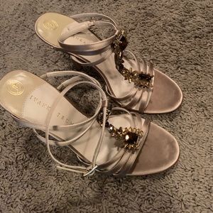 Jeweled champagne t-strap heels - brand new